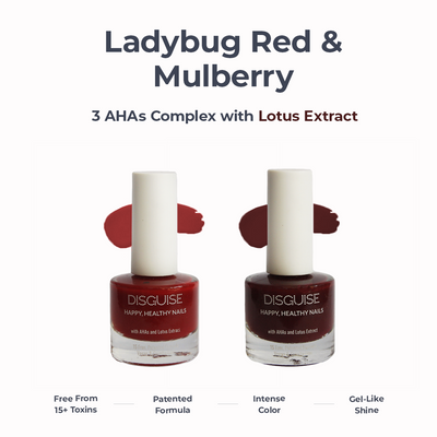 Ladybug Red 102 + Mulberry 101 - Nail Colour, 21 TOXIN FREE | WITH AHA & LOTUS EXTRACT | INTENSE COLOR | 9 ml