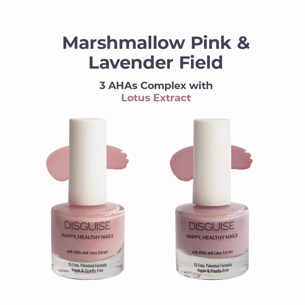 Disguise Cosmetics Marshmallow Pink 115 + Lavender Field 120 - Nail Colour, 21 TOXIN FREE | WITH AHA & LOTUS EXTRACT | INTENSE COLOR | 9 ml