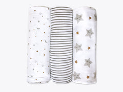 Organic Muslin Swaddles (Set of 3) – Sleepy Star (Metallic)