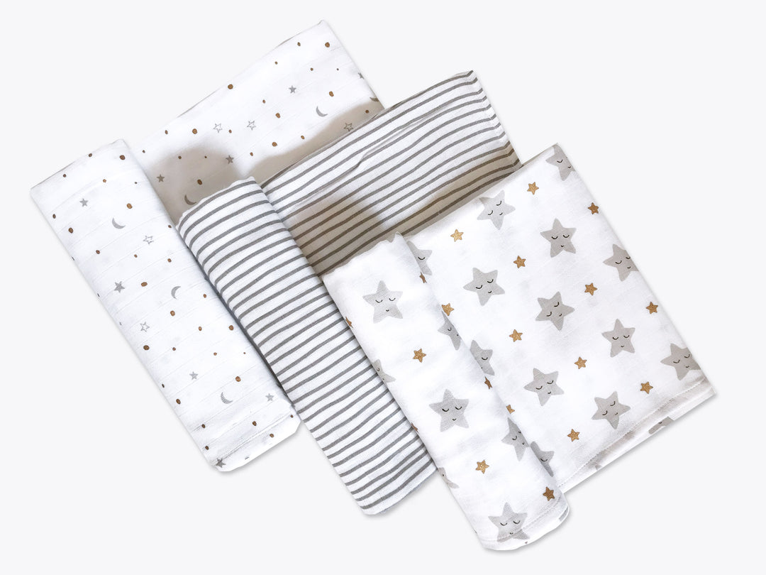 Organic Muslin Swaddles (Set of 3) – Sleepy Star (Metallic)