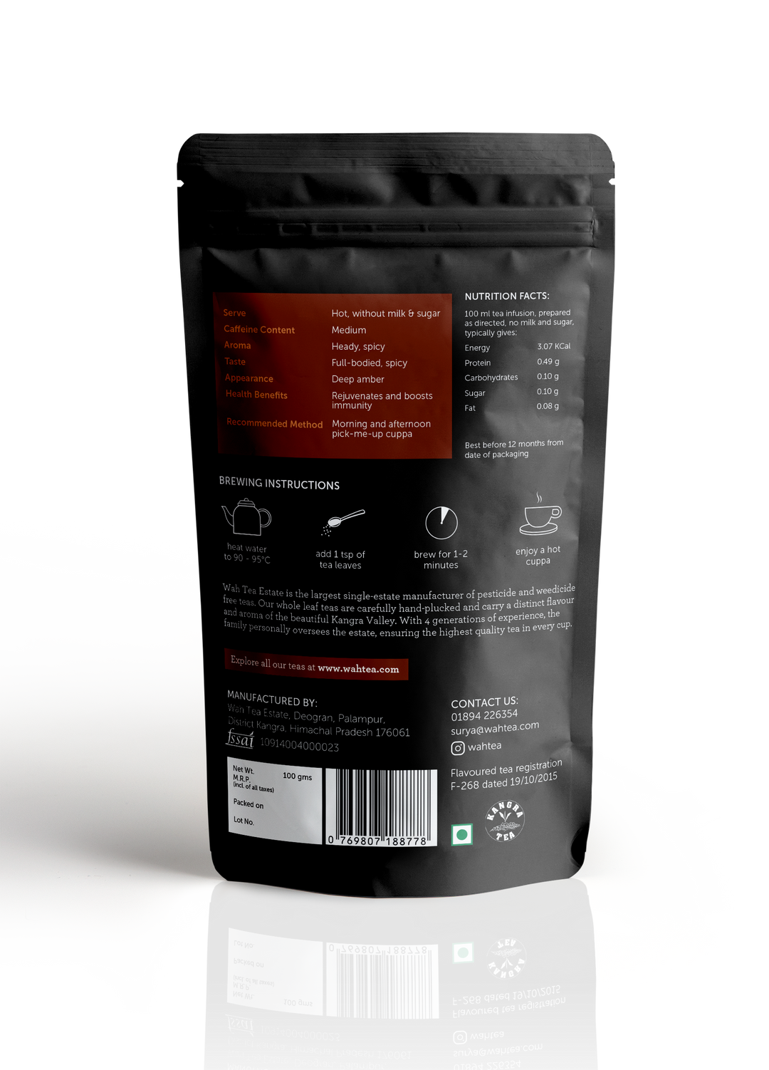 Wah Tea Masala Tea - Loose Leaf - Stand Up Pouch Pack of 2 (100g each)