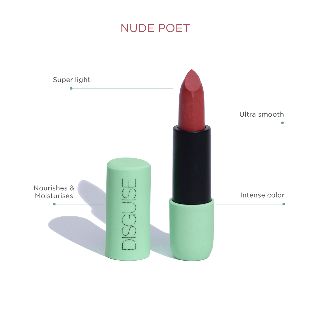 Disguise Cosmetics Satin Matte Lipstick Nude Poet 04 | ULTRA LIGHT & COMFORTABLE | ENRICHED WITH PLANT OILS
