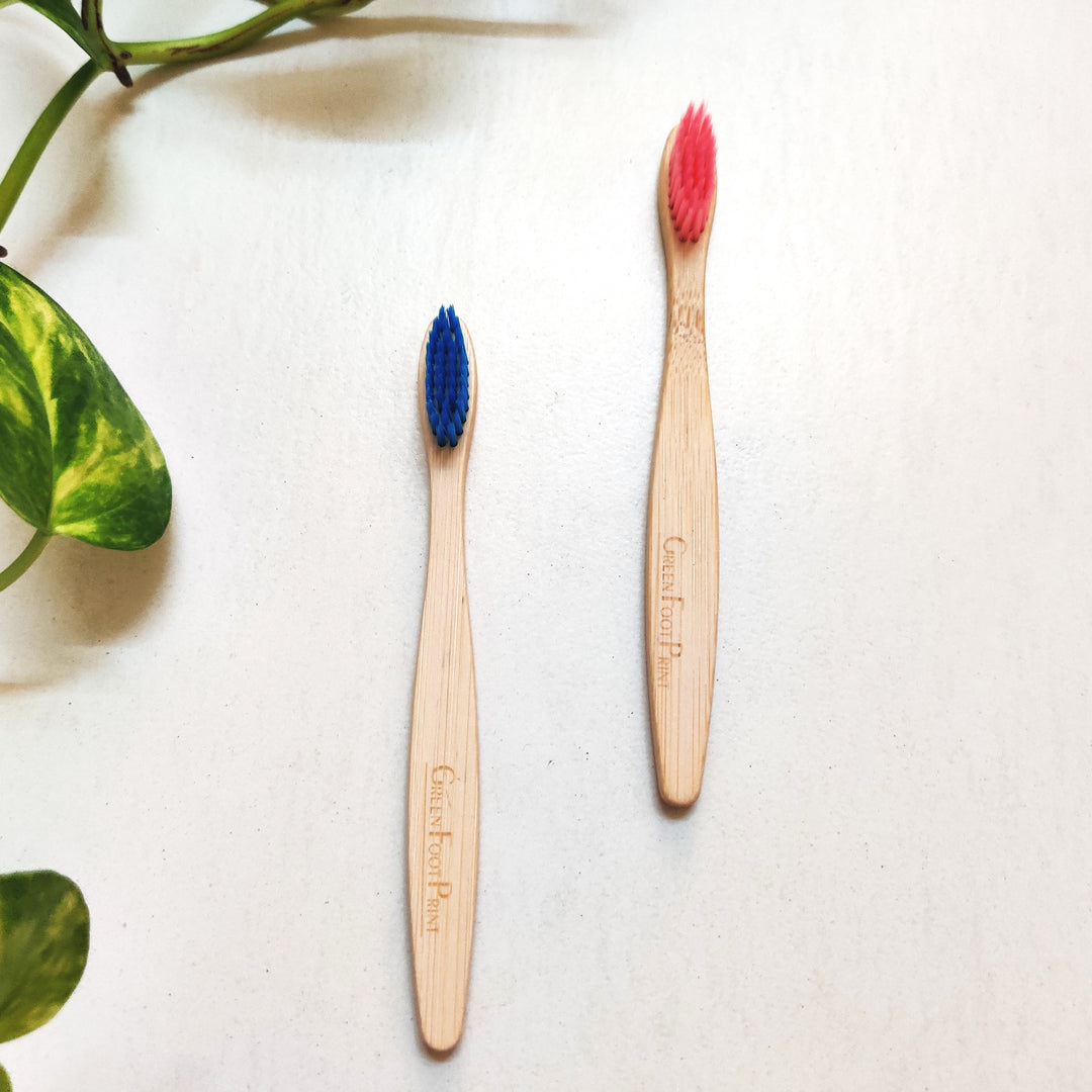 Greenfootprint Natural Bamboo Kids Toothbrush | Pack of 2 | Assorted colours