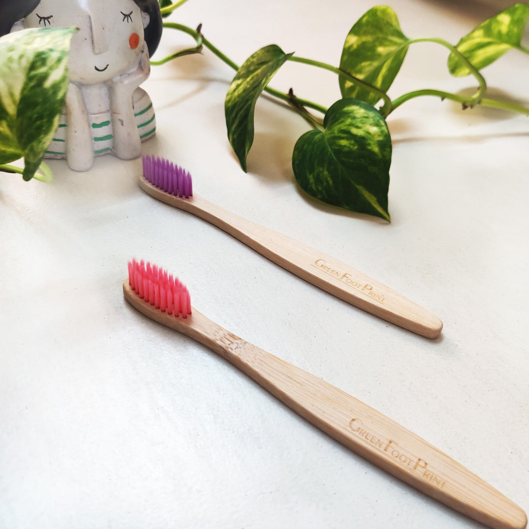 Greenfootprint Natural Bamboo Kids Toothbrush | Pack of 2 | Assorted colours