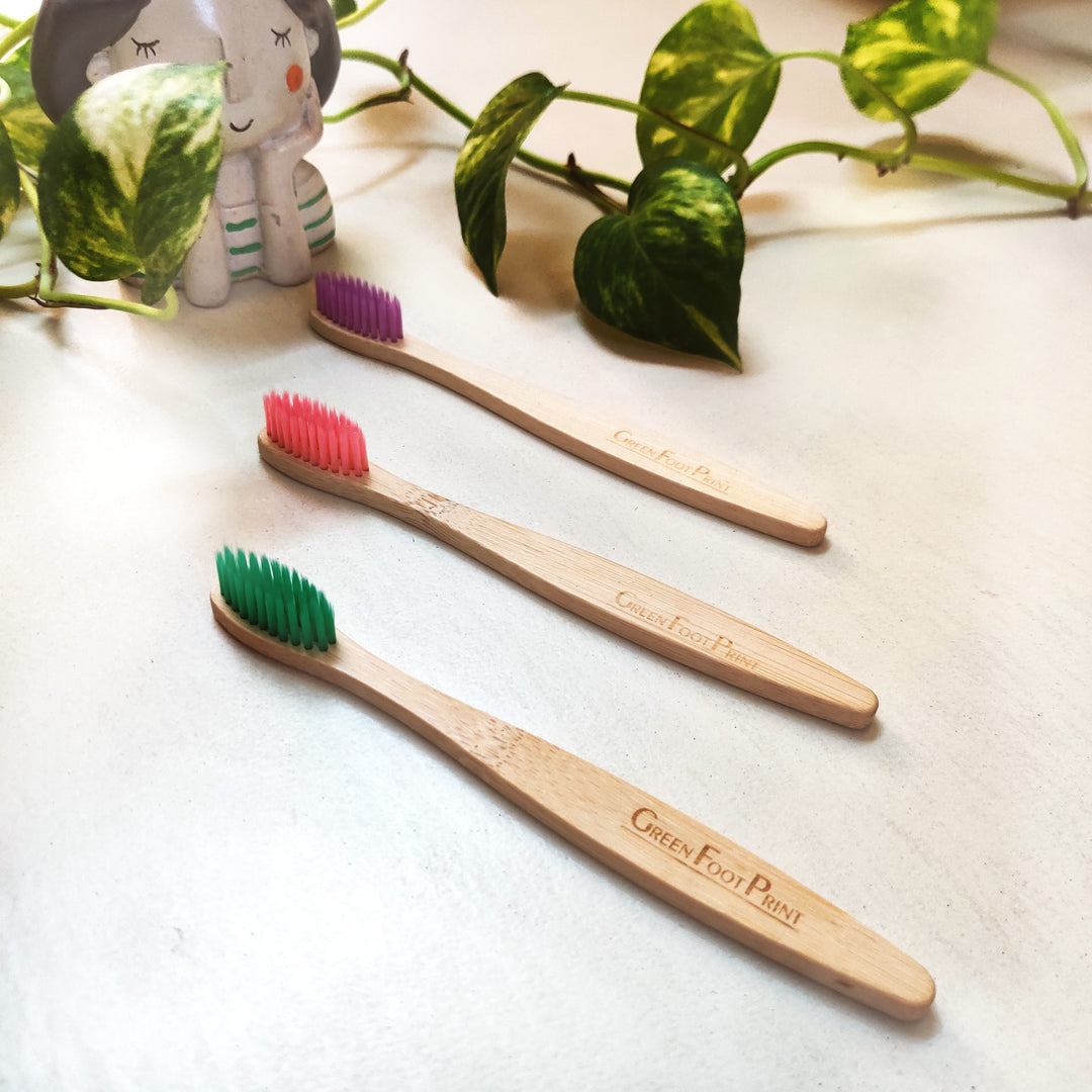 Greenfootprint Natural Bamboo Kids Toothbrush | Pack of 2 | Assorted colours