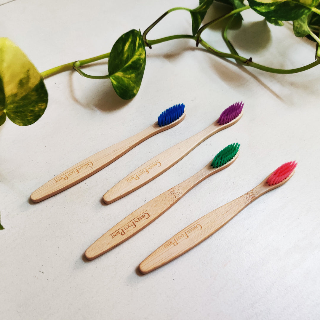 Greenfootprint Natural Bamboo Kids Toothbrush | Pack of 2 | Assorted colours