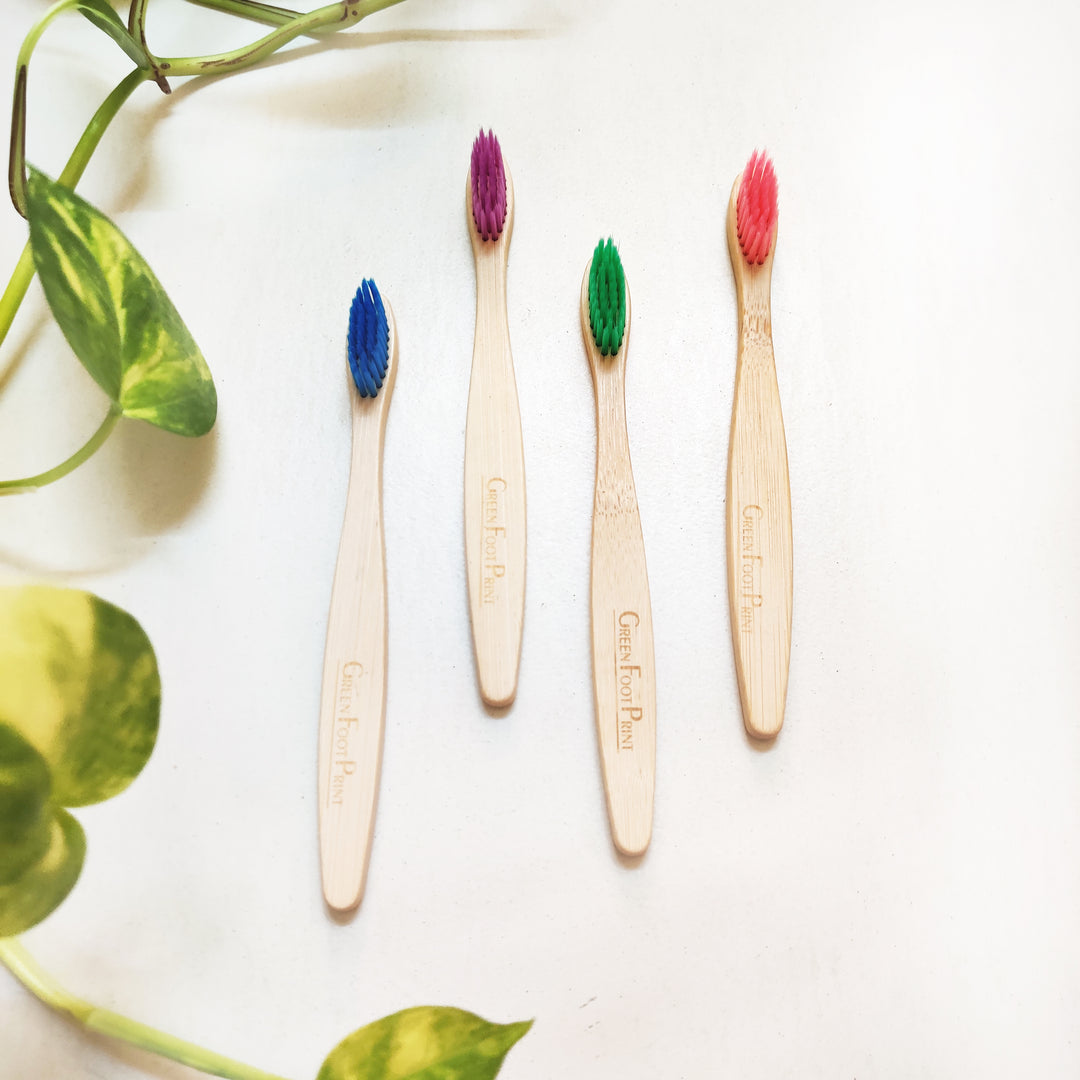 Greenfootprint Natural Bamboo Kids Toothbrush | Pack of 2 | Assorted colours