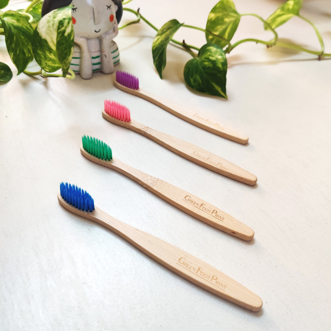 Greenfootprint Natural Bamboo Kids Toothbrush | Pack of 2 | Assorted colours