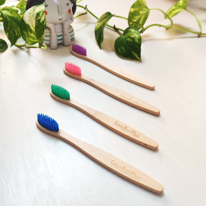 Greenfootprint Natural Bamboo Kids Toothbrush | Pack of 2 | Assorted colours