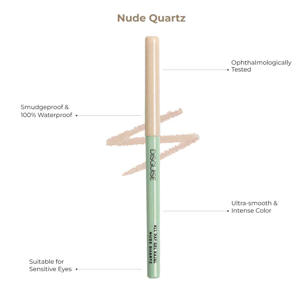 Disguise Cosmetics All Day Gel Kajal Nude Quartz: SMUDGEPROOF | INTENSE COLOR | OPTHALMOLOGICALLY TESTED | 0.35 gm