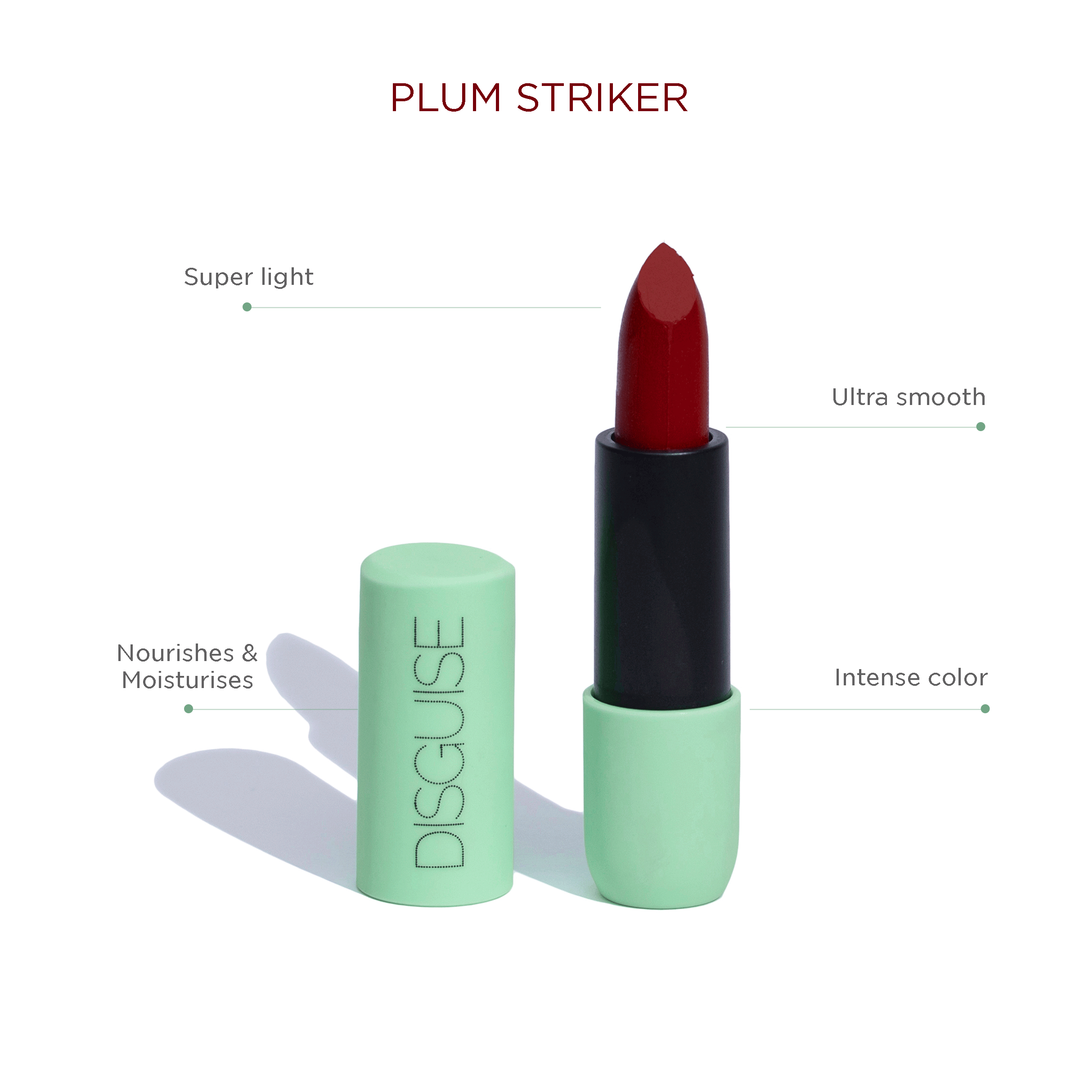 Disguise Cosmetics Satin Matte Lipstick Plum Striker 07 | Ultra LIGHT & COMFORTABLE | ENRICHED WITH PLANT OILS