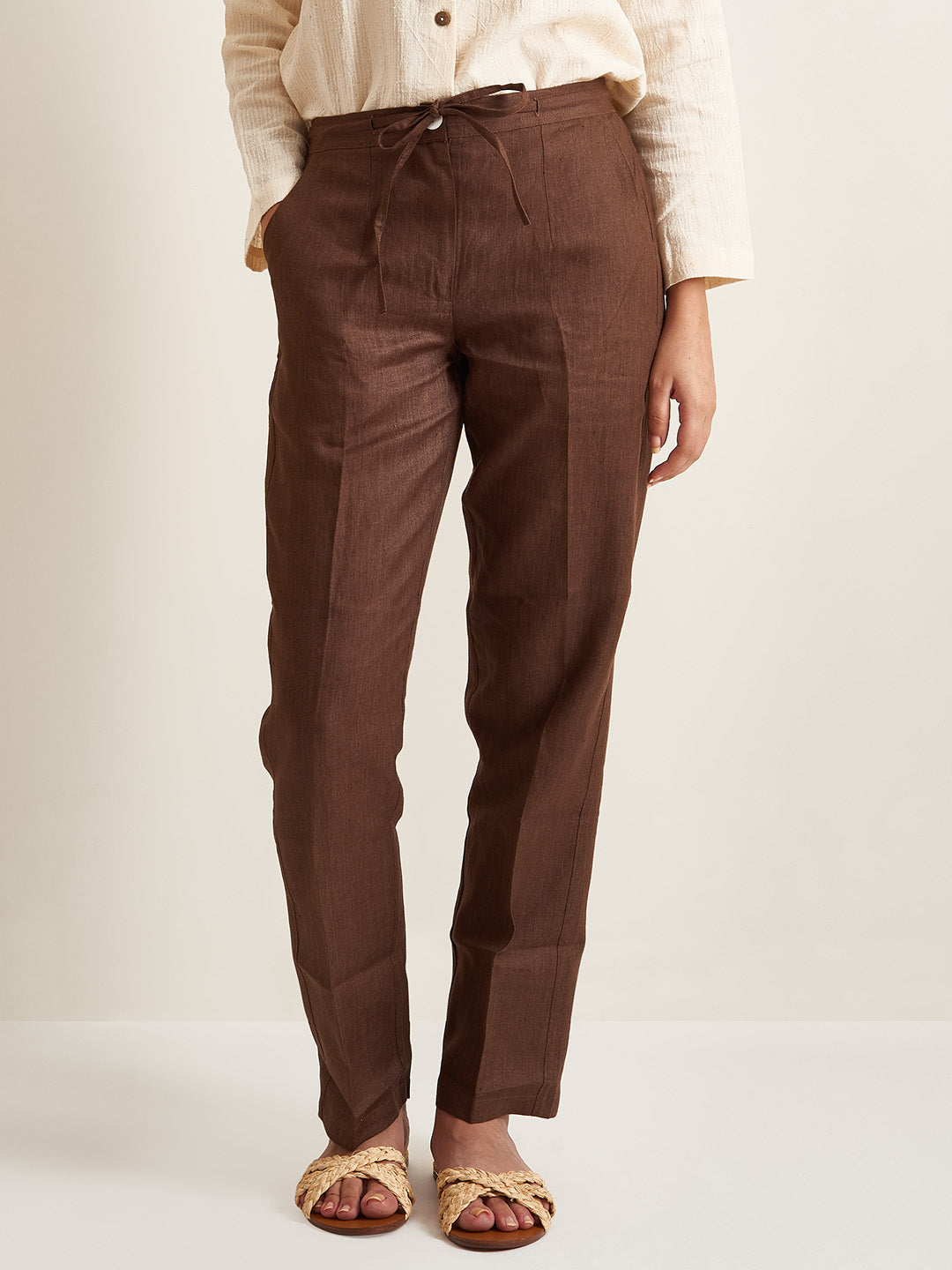 Patrah Straight-Fit Linen Drawstring Pants