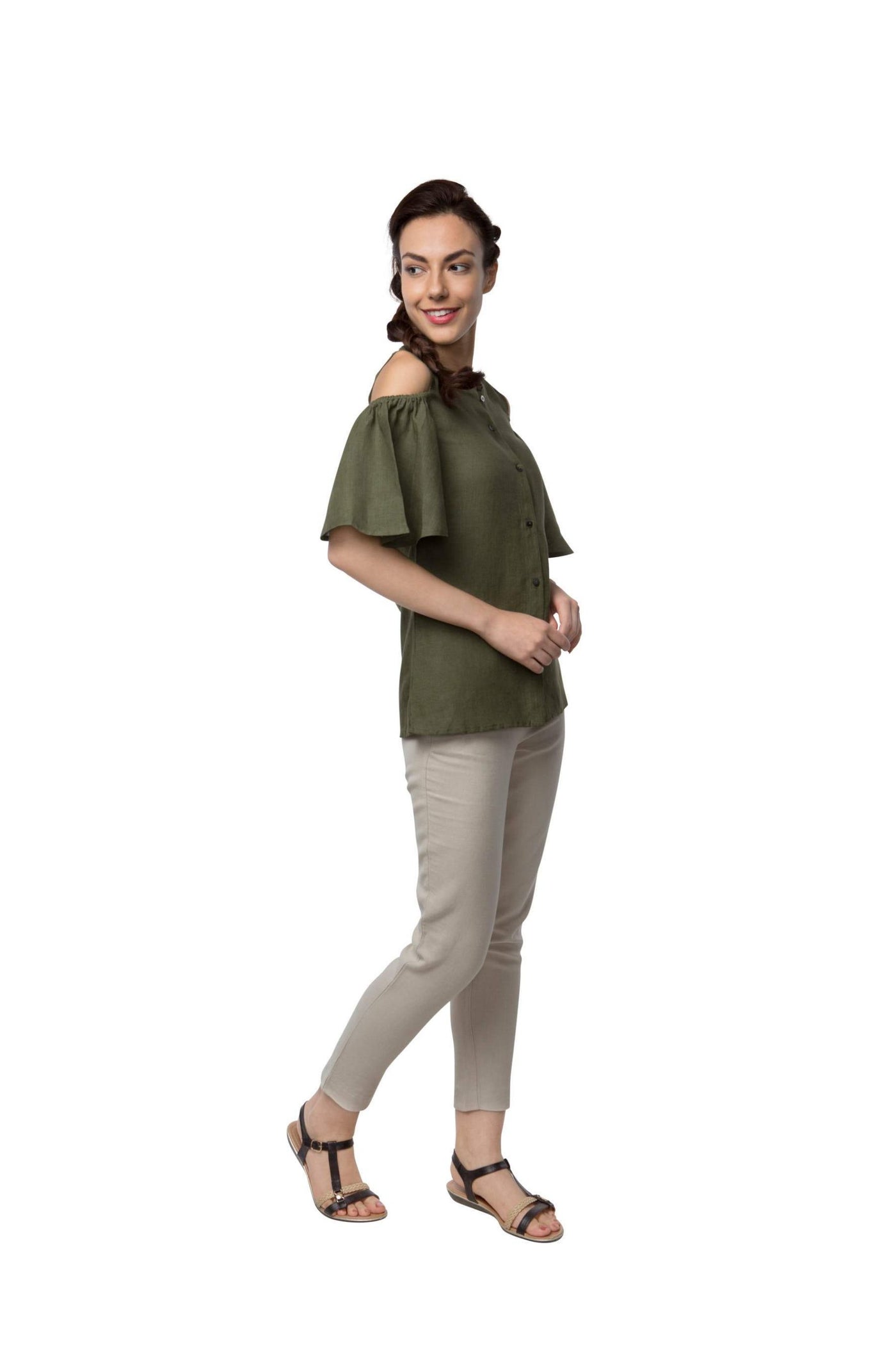 Pecan Sleeve Cut Out Top