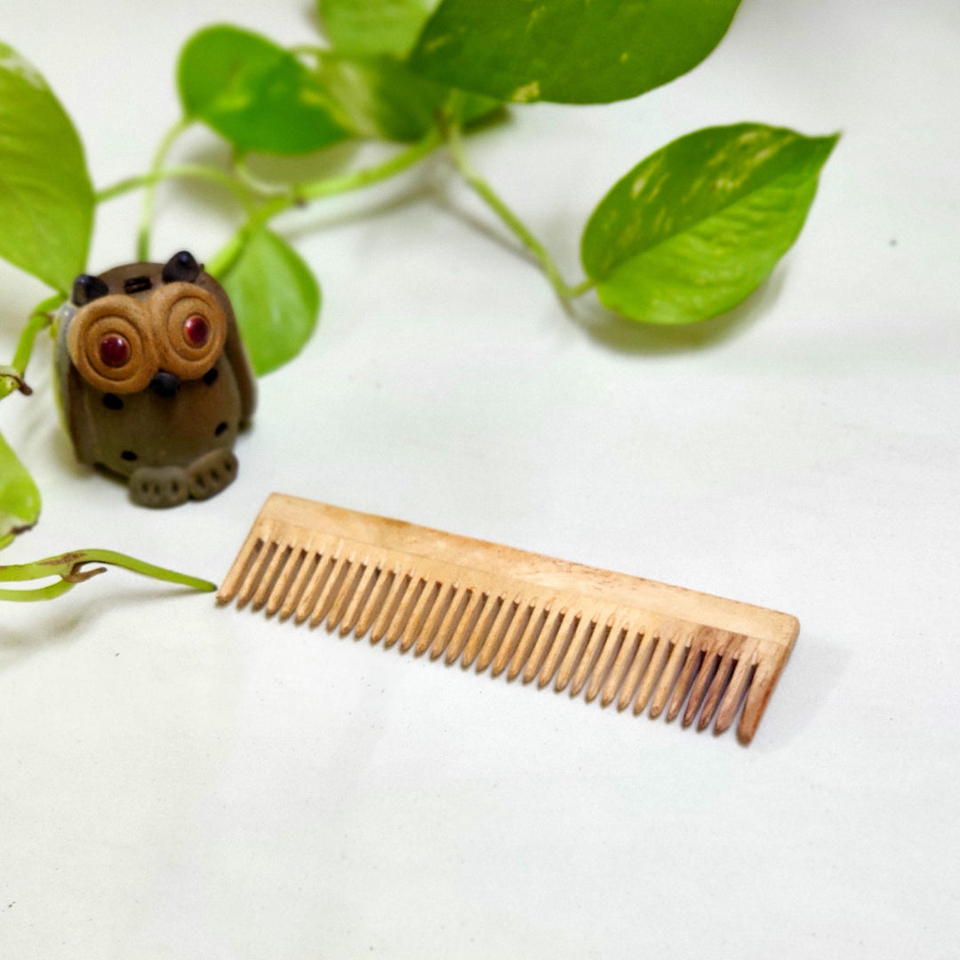 Greenfootprint Neem Wood Combs -Dual Teeth and Pocket comb (Pack of 2)