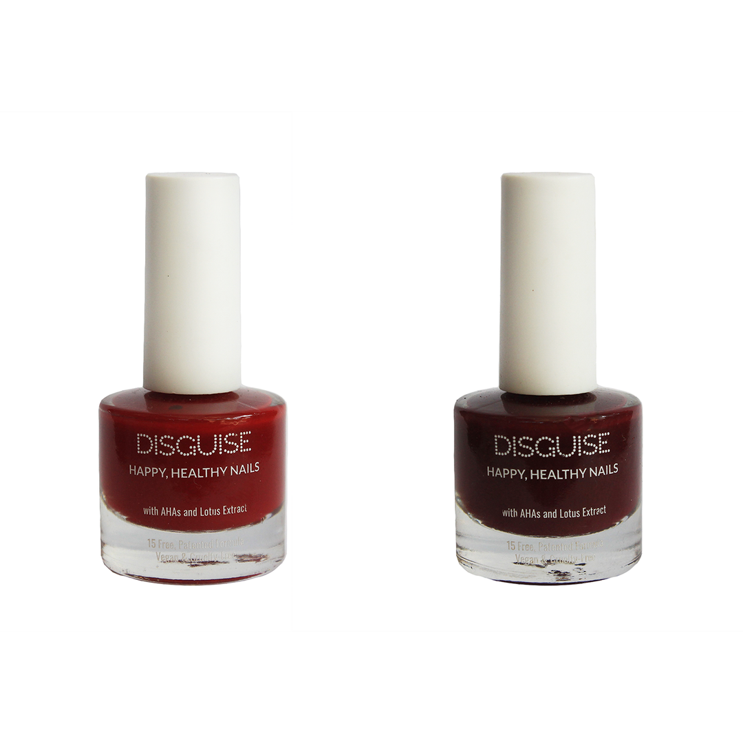Disguise Cosmetics Ladybug Red 102 + Mulberry 101 - Nail Colour, 21 TOXIN FREE | WITH AHA & LOTUS EXTRACT | INTENSE COLOR | 9 ml