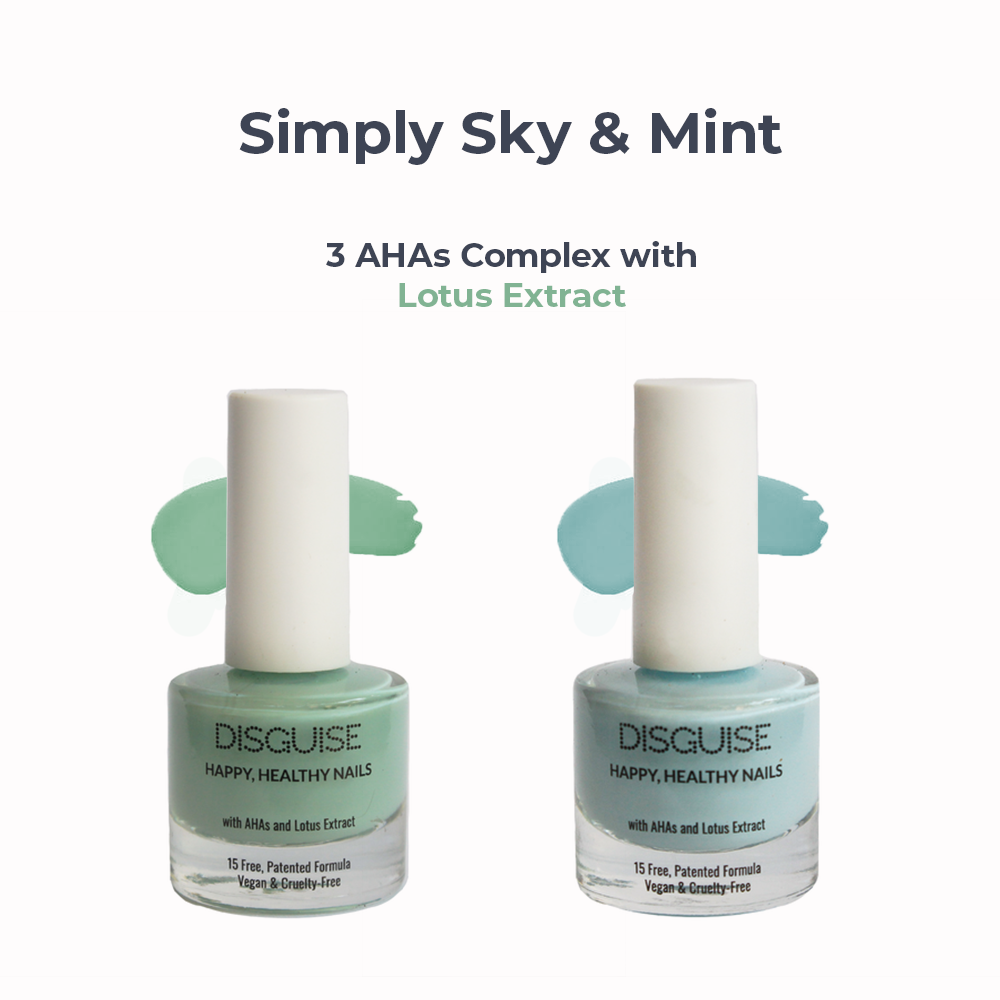 Disguise Cosmetics Simply Sky 119 + Mint 118 - Nail Colour, 21 TOXIN FREE | WITH AHA & LOTUS EXTRACT | INTENSE COLOR | 9 ml