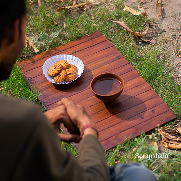 Scrapshala Salvage Table Placement | Walnut colour | Foldable | Stain-Proof