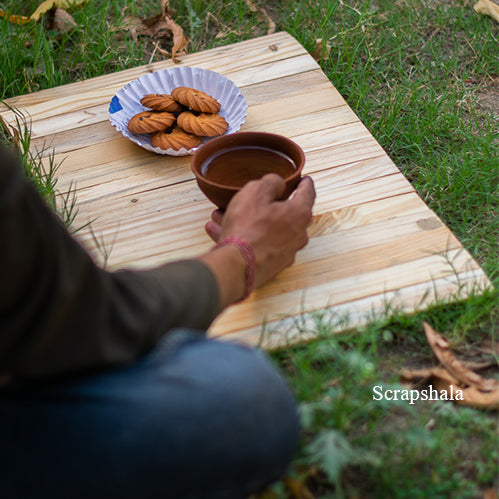 Scrapshala Salvage Table Placement | Natural Pine | Foldable | Stain-Proof