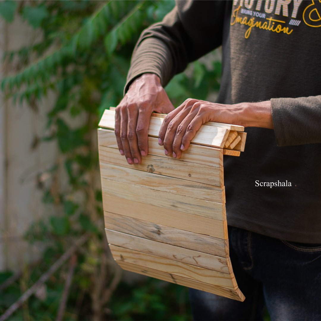 Scrapshala Salvage Table Placement | Natural Pine | Foldable | Stain-Proof