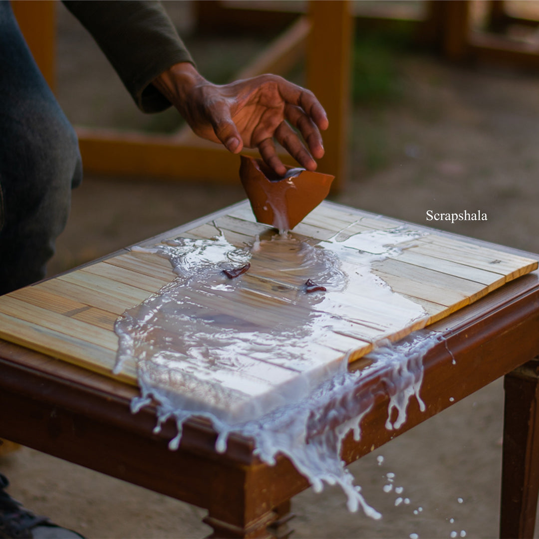 Scrapshala Salvage Table Placement | Natural Pine | Foldable | Stain-Proof