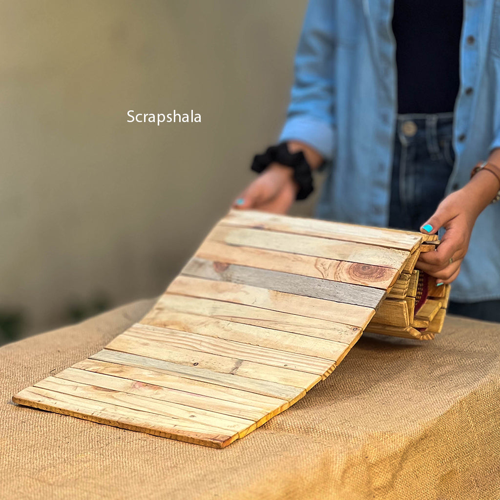 Scrapshala Salvage Runner Placemat | Natural Pine | Foldable | Stain-Proof