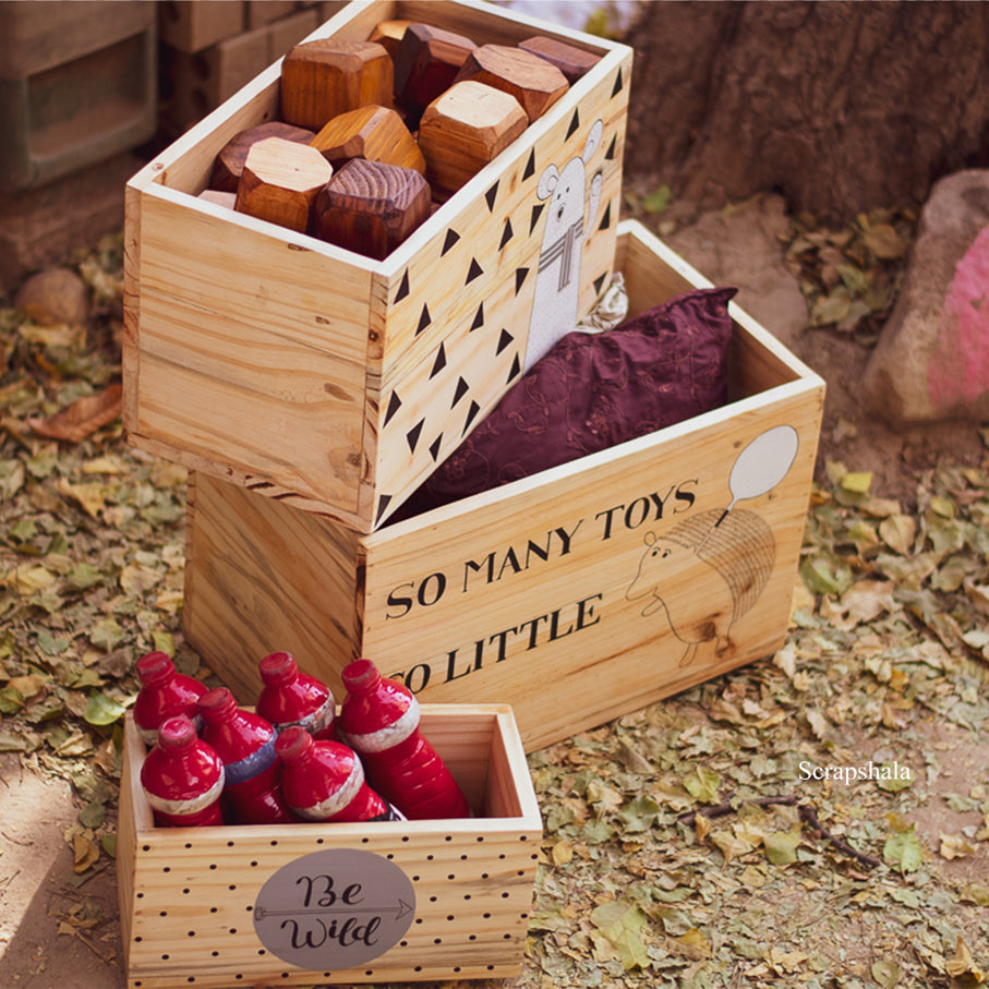 Scrapshala Smart storage box set of 3 | Space Saver | Reclaimed Natural Wood