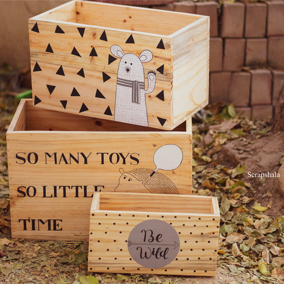 Scrapshala Smart storage box set of 3 | Space Saver | Reclaimed Natural Wood