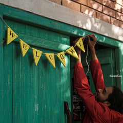 Scrapshala WELCOME Bunting | Reusable | Handpainted | Natural reclaimed wood