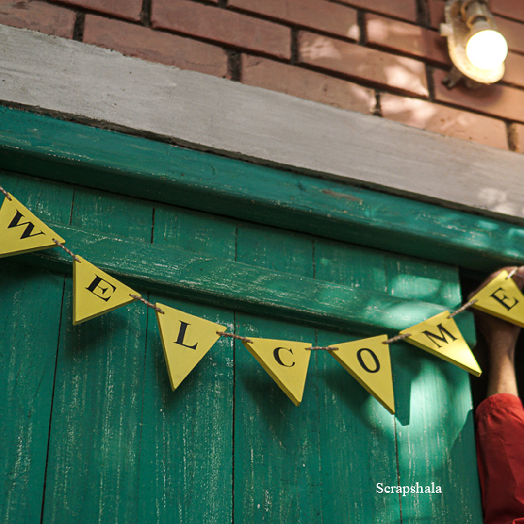Scrapshala WELCOME Bunting | Reusable | Handpainted | Natural reclaimed wood