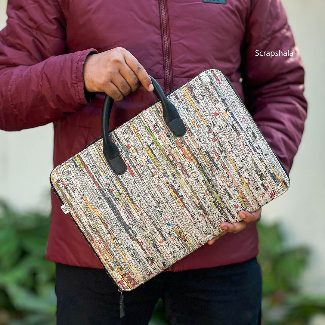 Scrapshala Minimalist Charcha Laptop Bag | Upcycled | Handloom textile