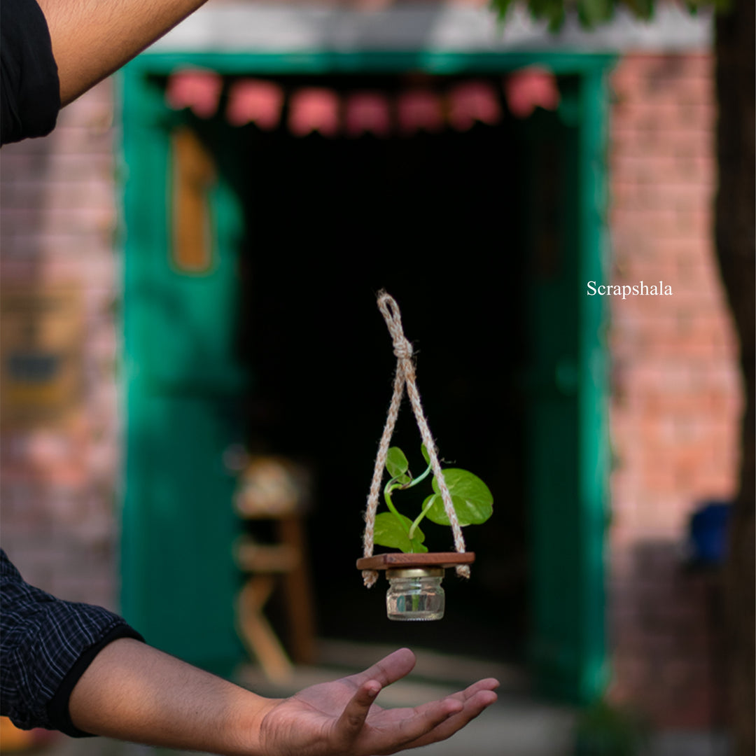 Scrapshala Mini Jar Hanging Planter | Multipurpose | Upcycled
