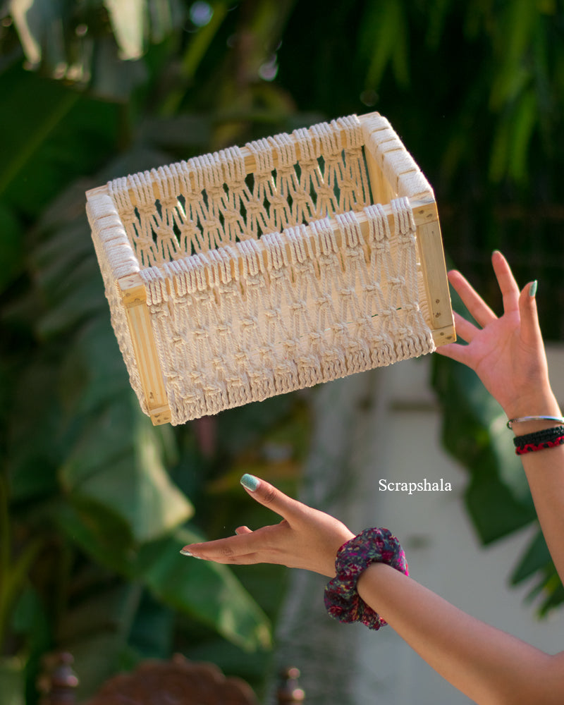Scrapshala Rozana Macrame Basket | Multi purpose| Handcrafted | Upcycled