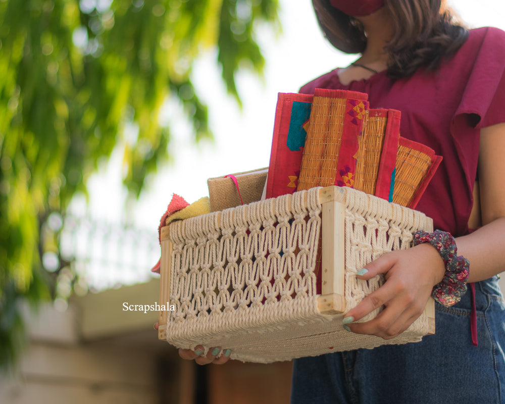 Scrapshala Rozana Macrame Basket | Multi purpose| Handcrafted | Upcycled