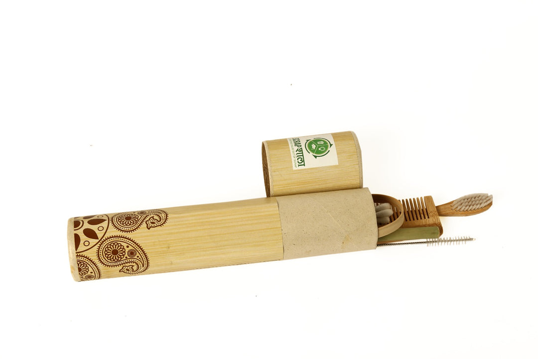 Scrapshala Zero waste Toiletry Kit | Natural Bamboo | High Quality | Travel-friendly