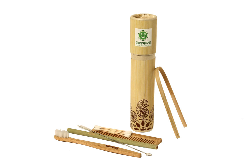 Scrapshala Zero waste Toiletry Kit | Natural Bamboo | High Quality | Travel-friendly
