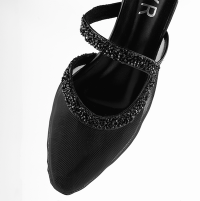 Black mesh heel with black stones