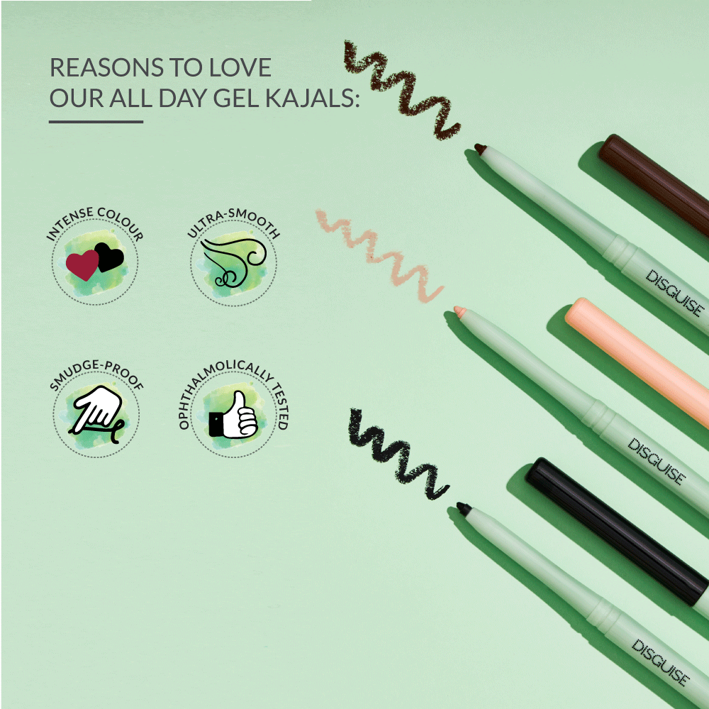 Disguise Cosmetics All Day Gel Kajal Black, Brown and Nude Combo: Smudge proof| Intense Color | ophthalmology Tested | 0.35 gm