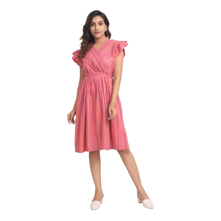 Pink Yarn Weave Dress For Women