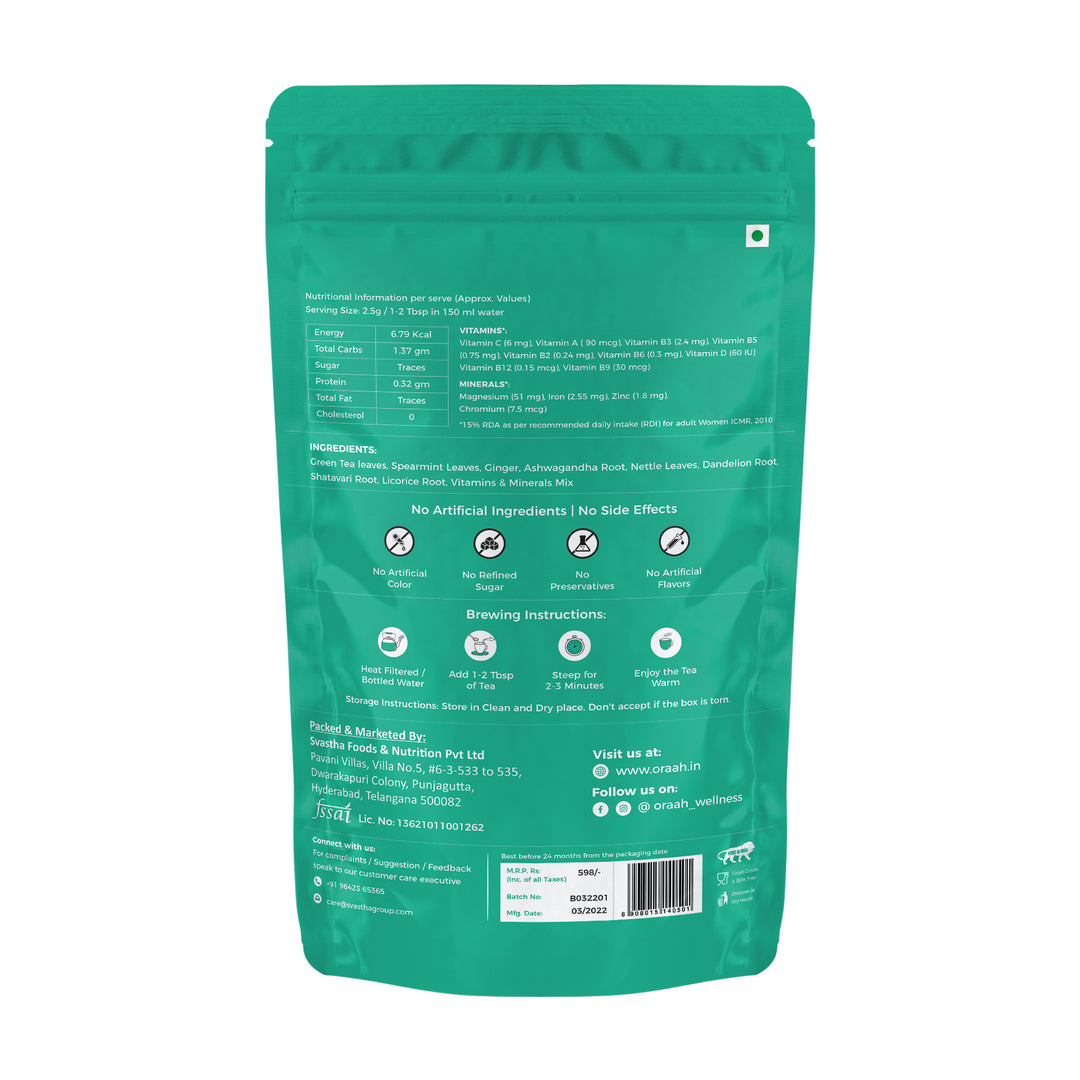 Oraah PCOS PCOD TEA Spearmint Flavour - 100 Gms pouch
