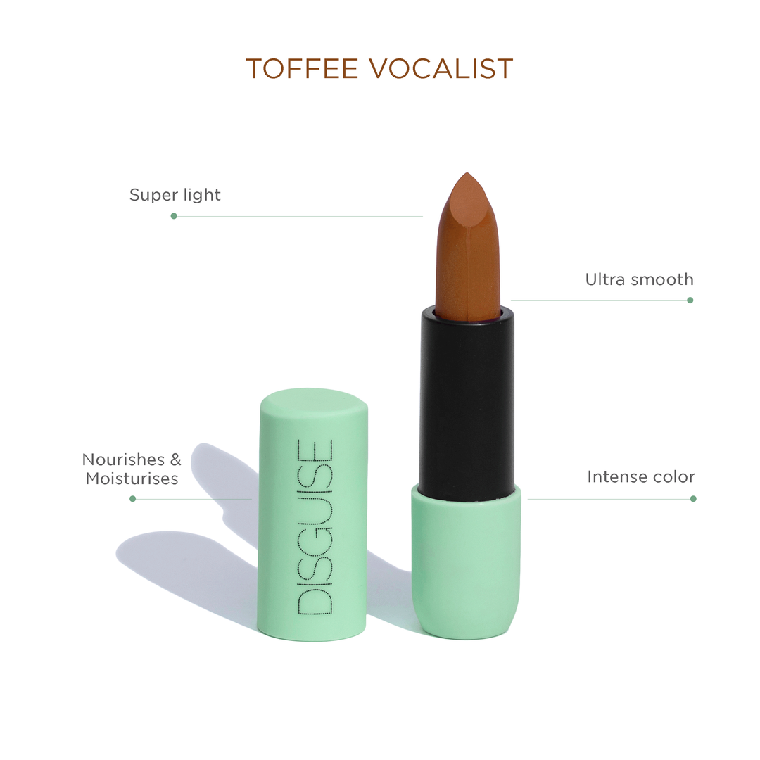 Disguise Cosmetics Satin Matte Lipstick Toffee Vocalist 14 | Ultra Light & comfortable | Enriched With Plant Oils