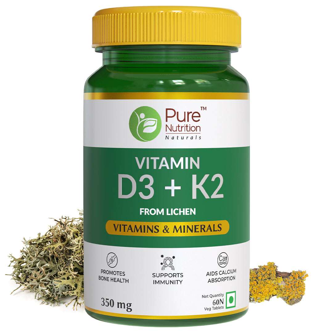 Pure Nutrition Vitamin D3 + K2 l Vitamin D3 for Strong Bones - 60 Tablets