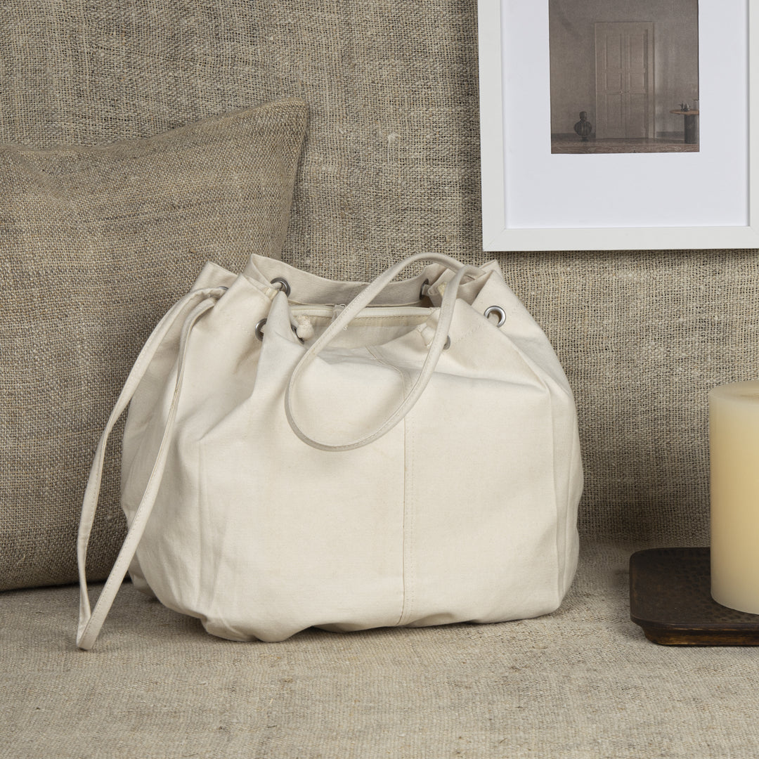 Akiiko Bucket Bag with Drawstring | Cotton Canvas, Natural