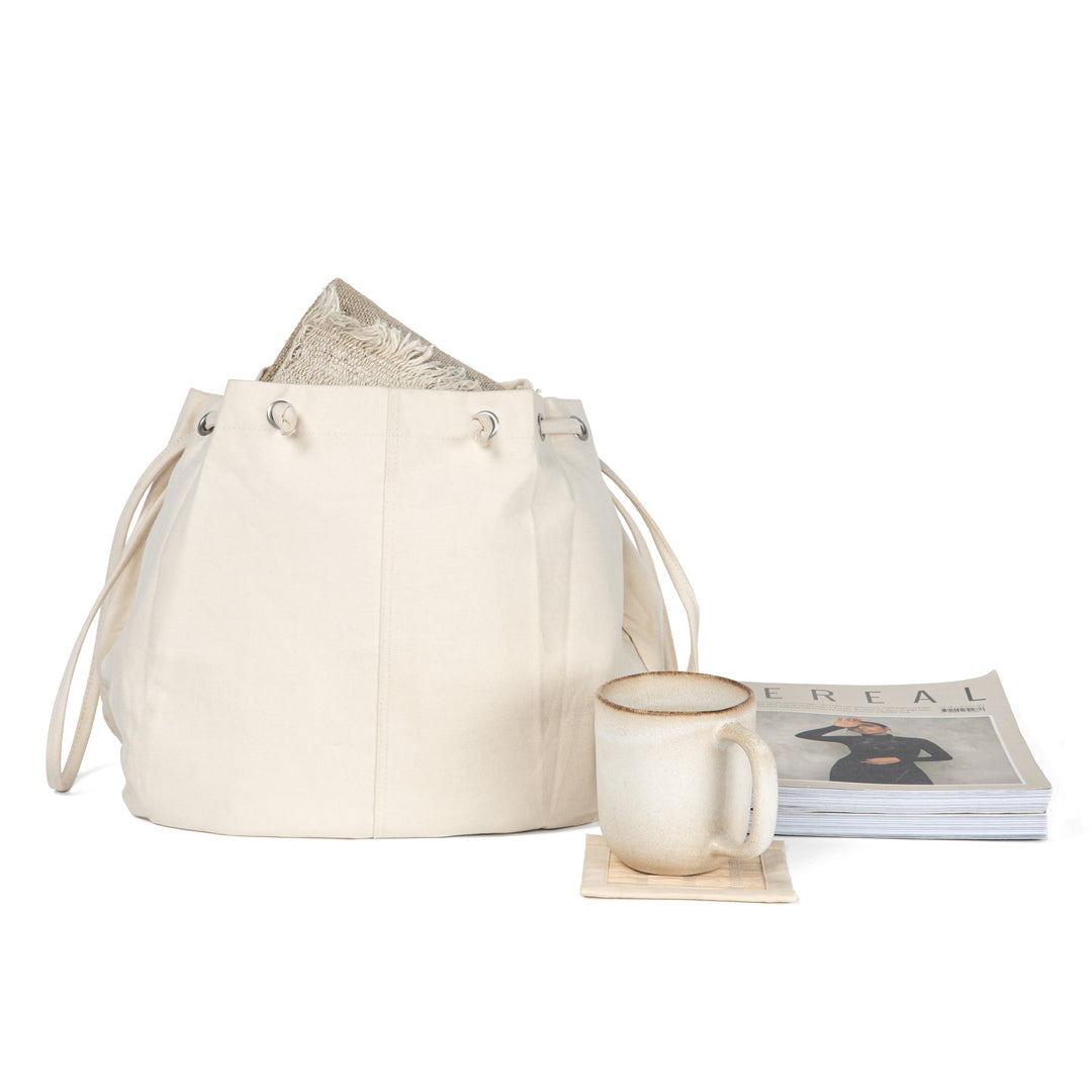 Akiiko Bucket Bag with Drawstring | Cotton Canvas, Natural