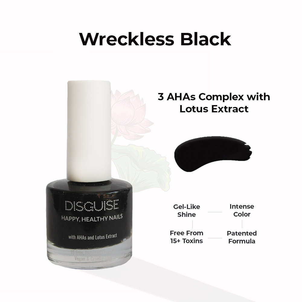 Disguise Cosmetics Wreckless Black 122, 21 Toxin Free | With AHA & Lotus Extract | Intense Color | 9 ml