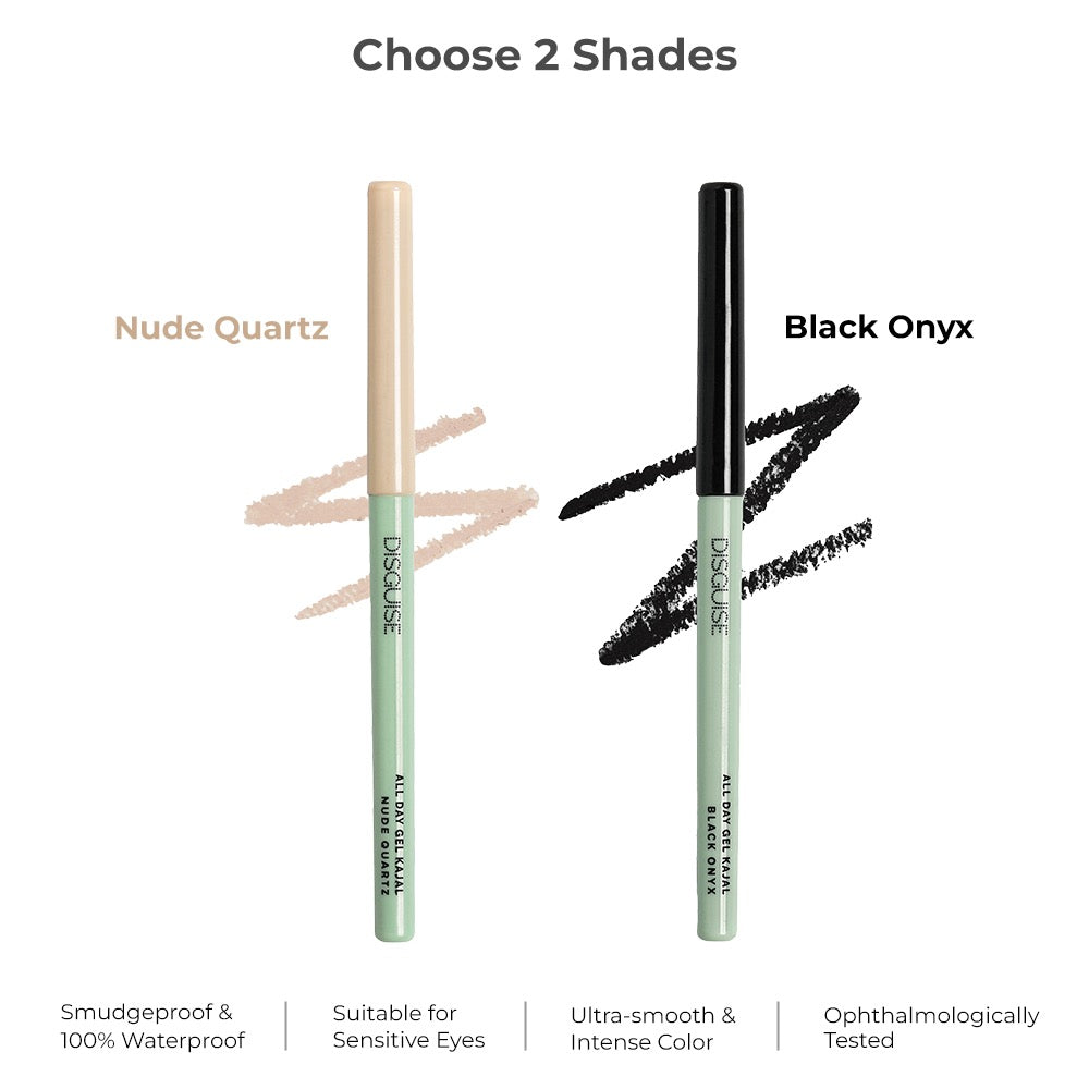 Disguise Cosmetics All Day Gel Kajal Black and Nude Combo: Smudge proof| Intense Color |  ophthalmology Tested | 0.35 gm