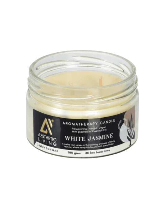 Aesthetic Living 3-Wick Soy Wax White Jasmine Candle - 30hrs burn, 180gms - Suspire
