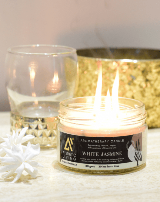 Aesthetic Living 3-Wick Soy Wax White Jasmine Candle - 30hrs burn, 180gms - Suspire