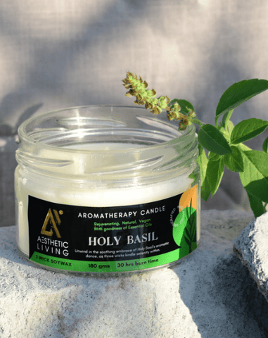 Aesthetic Living 3 wick Soywax Holy Basil Candle I 30 hr Burn