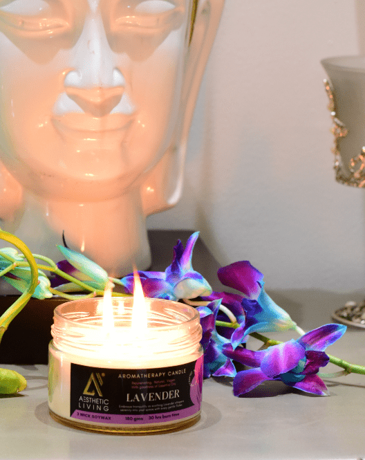 Aesthetic Living 3 wick Soywax Lavender Candle I 30 hr Burn, 180 gms - Suspire