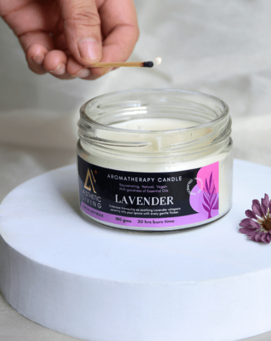 Aesthetic Living 3 wick Soywax Lavender Candle I 30 hr Burn, 180 gms - Suspire